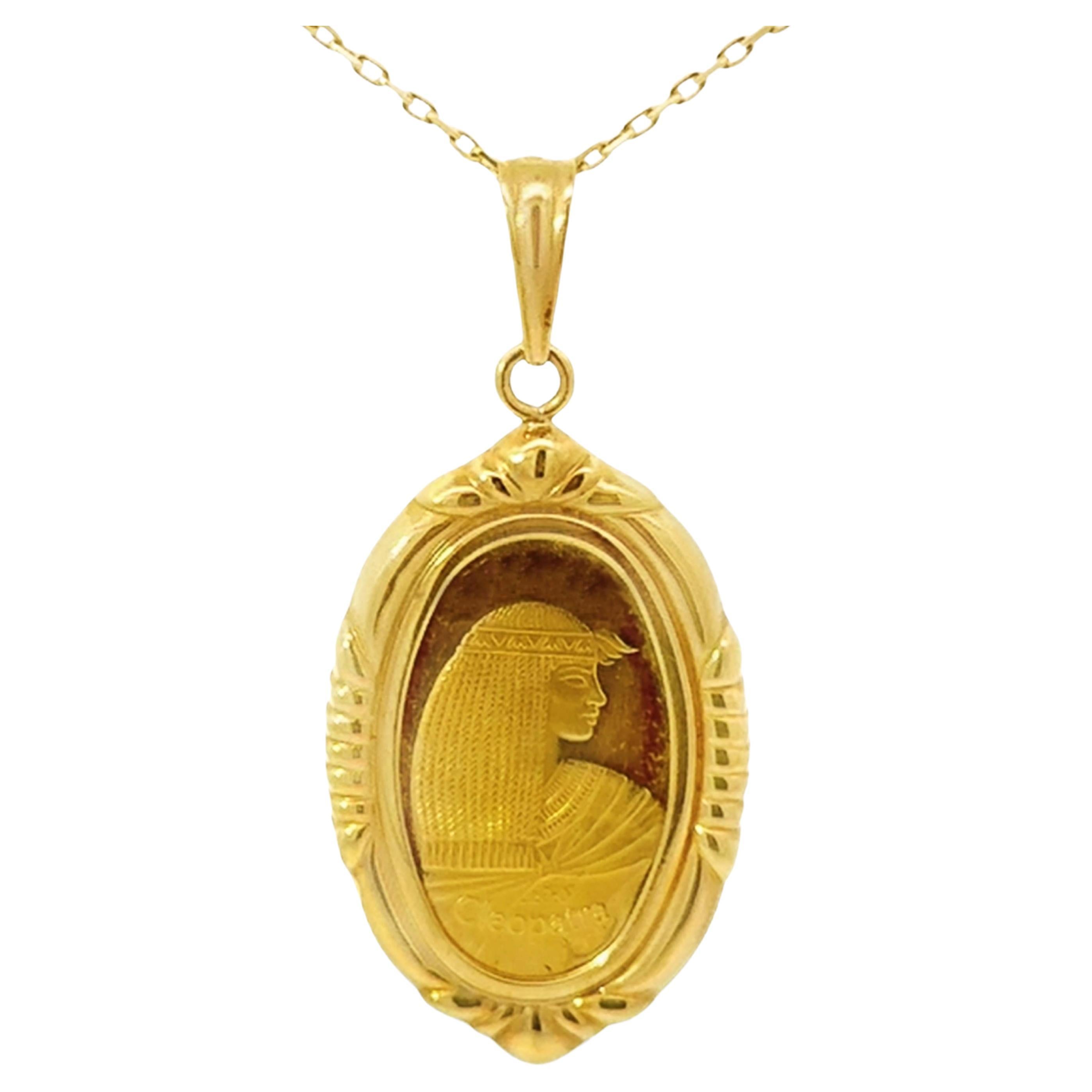 Cleopatra Swiss 24K Gold Bar Necklace With18k Yellow Gold Bezel and Chain