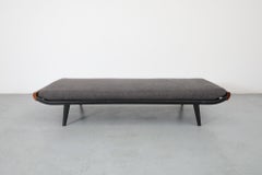 "Cleopatra" Wide Daybed with Metal Frame, Teak Ends, and Charcoal Mattress
