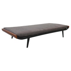 "Cleopatra" Wide Daybed with Metal Frame, Teak Ends, and Charcoal Mattress