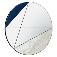 Clepsydra I 90 by Atlasproject Espejo de pared Piel azul Mármol Calacatta Oro