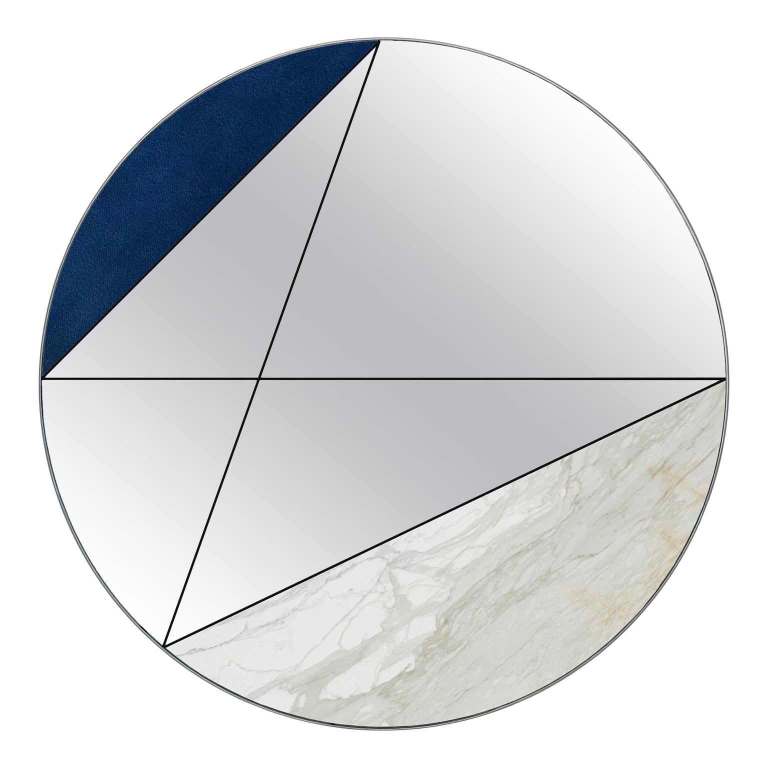Clepsydra I 90 by Atlasproject Wall Mirror Blue Leather Calacatta Gold Marble