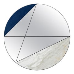 Clepsydra I by Atlasproject Wall Mirror Blue Leather Calacatta Gold Marble