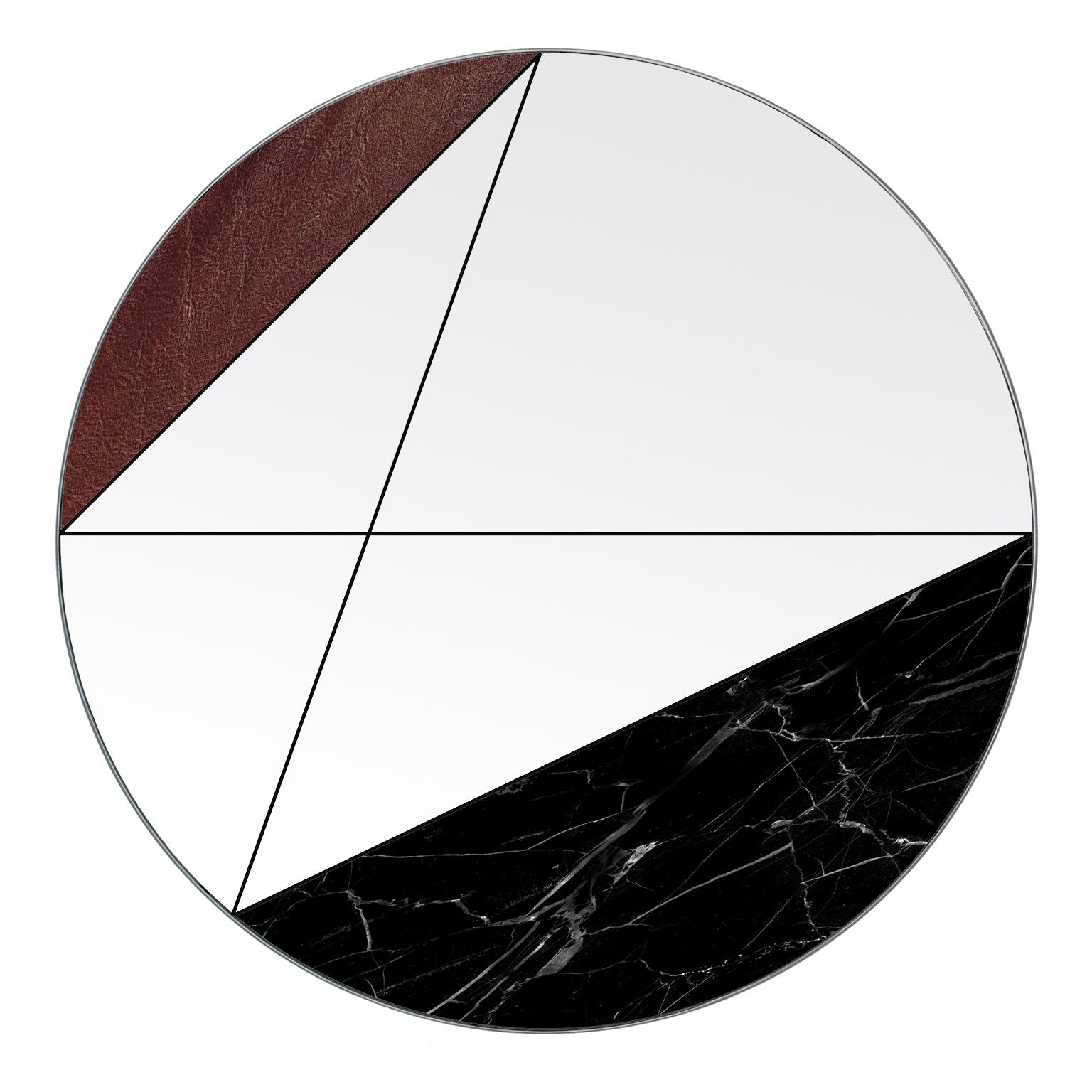 Miroir mural Clepsydra II 90 par Atlas Project en cuir marron et noir Marquinia