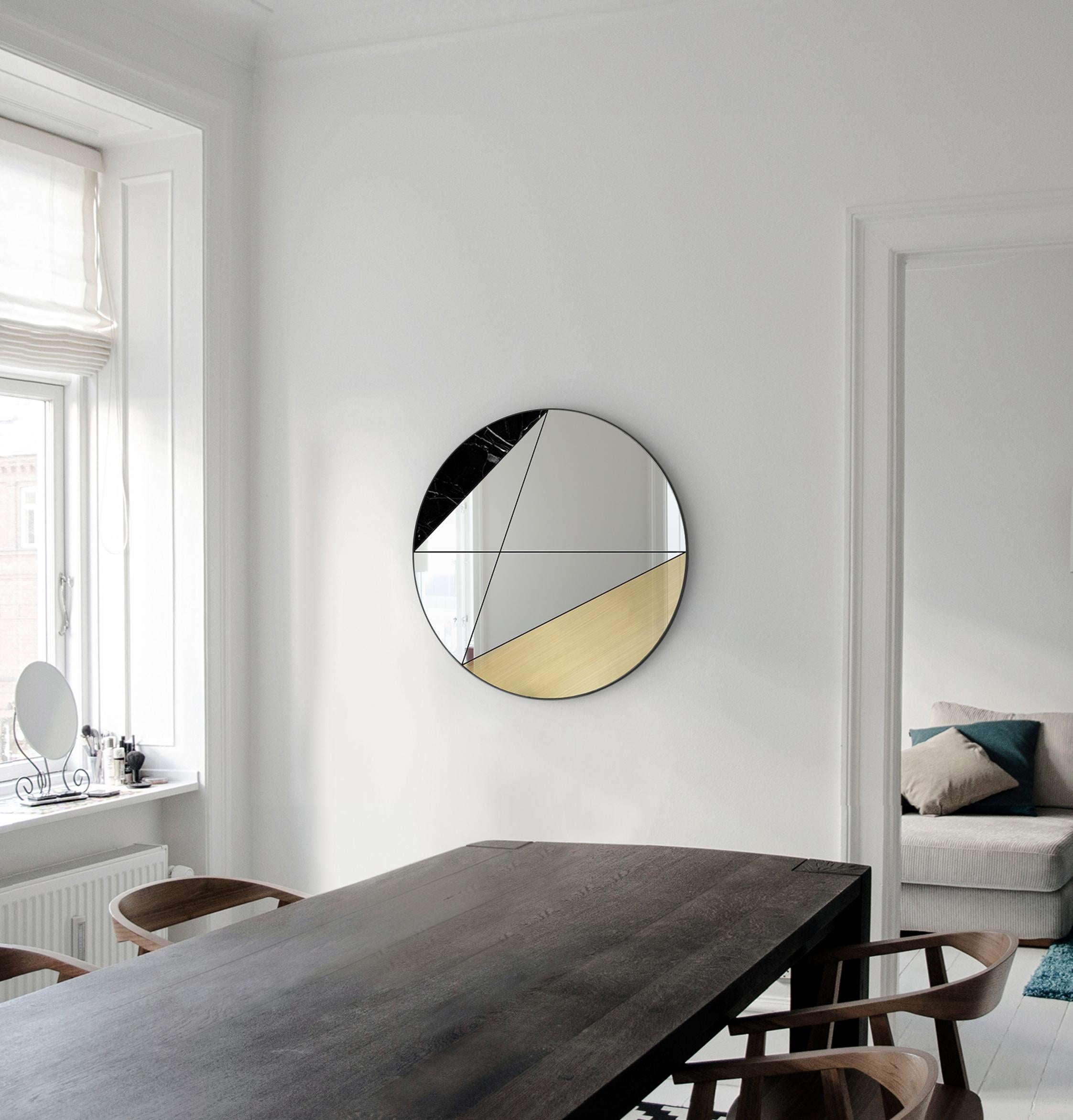 Modern Clepsydra IV 90 Mirror by Atlasproject Brushed brass Black Marquinia marble For Sale