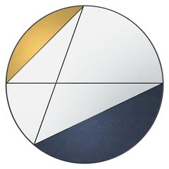 Clepsydra VI 80 Wandspiegel aus blauem und gelbem Leder von Atlasproject