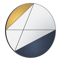 Miroir mural Clepsydra VI 90 en cuir bleu et jaune par Atlas Project