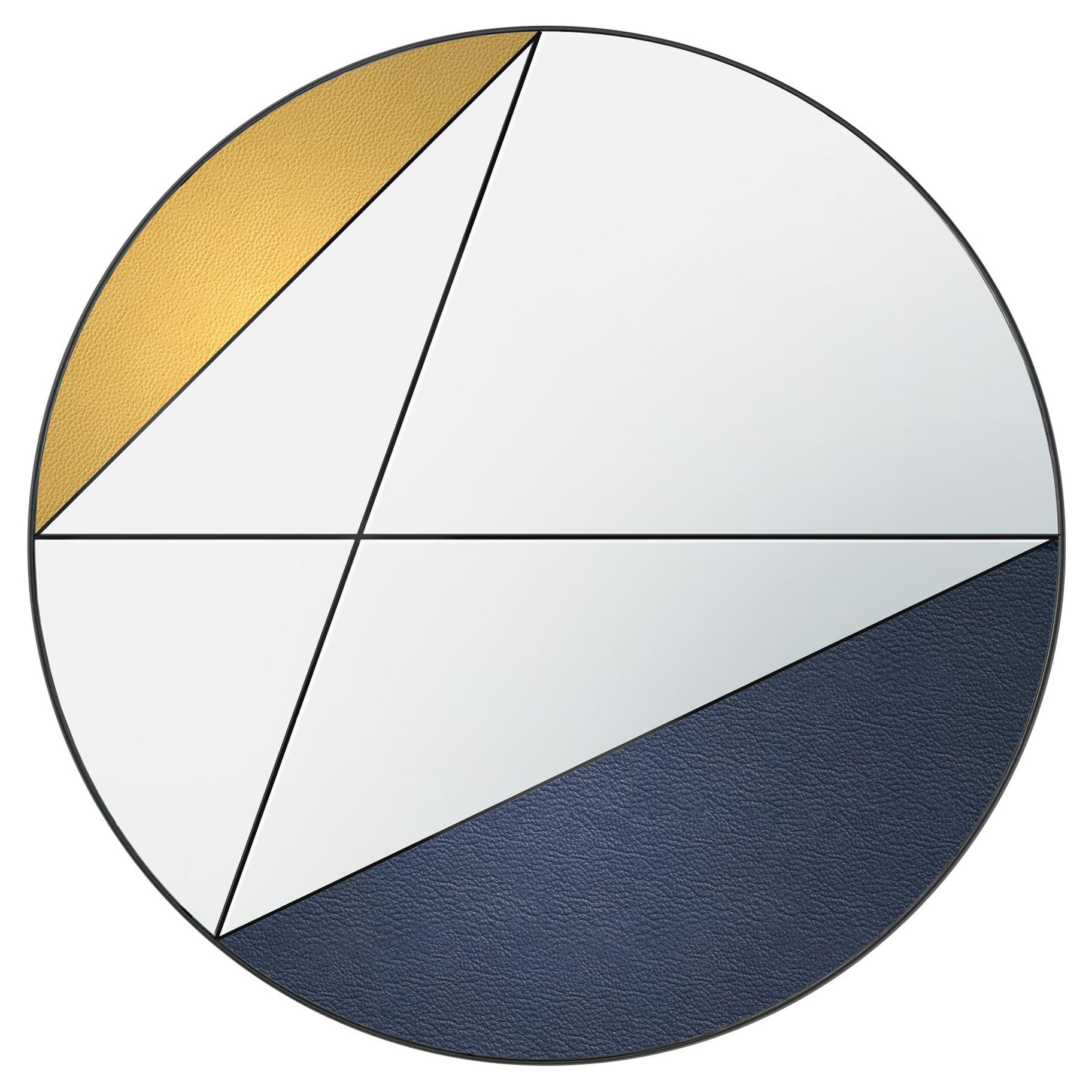 Clepsydra VI 90 Wall Mirror Blue and Yellow Leather by Atlasproject For Sale