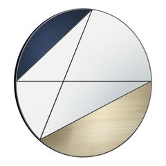Clepsydra VII 90 by Atlasproject Wall Mirror Blue Leather Brushed Brass