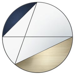 Clepsydra VII 90 by Atlasproject Wall Mirror Blue Leather Brushed Brass