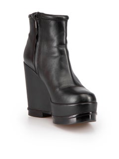 Clergerie Black Leather Ankle Wedge Boots Size IT 38