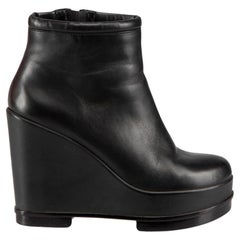 Clergerie Black Leather Ankle Wedge Boots Size IT 38