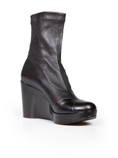 Clergerie Black Leather Panelled Detail Wedge Boots Size IT 38.5