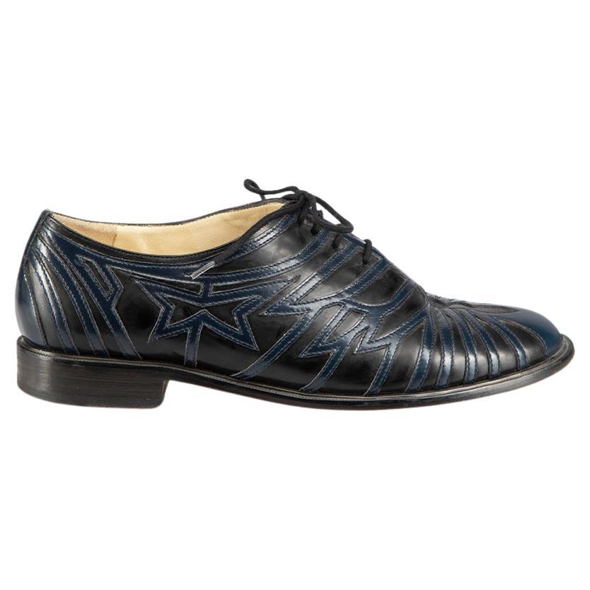 Clergerie Black Leather Patterned Oxfords Size US 5.5 For Sale