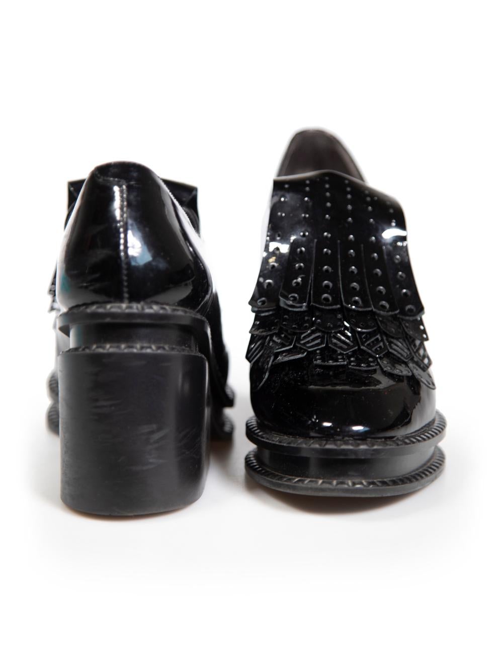 Clergerie Black Patent Leather Fringe Heeled Loafers Size IT 38 In Good Condition For Sale In London, GB