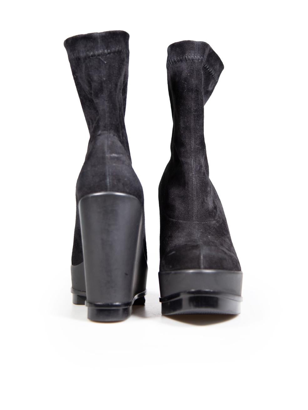 Clergerie Black Suede Platform Sock Wedge Boots Size US 7 In Good Condition In London, GB