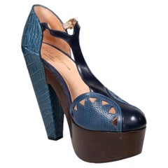 Clergerie Blue Leather Platform Heels Size UK 7