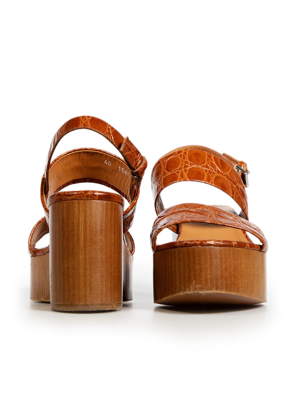 Clergerie Brown Croc Embossed Leather Sandals Size IT 40 In Good Condition In London, GB