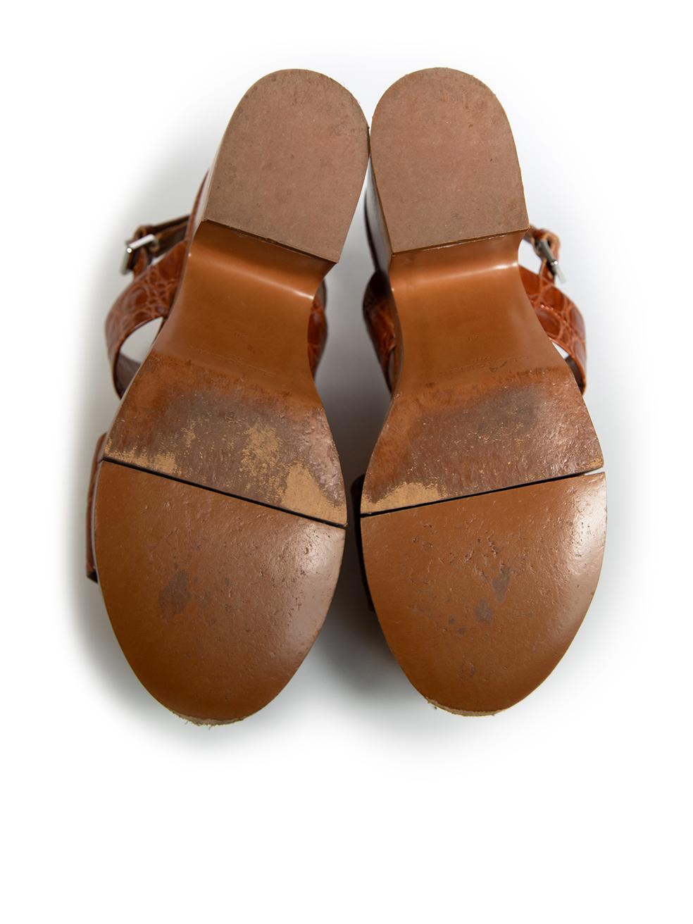 Women's Clergerie Brown Croc Embossed Leather Sandals Size IT 40