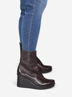 Clergerie Brown Leather Wedge Platform Boots Size IT 40