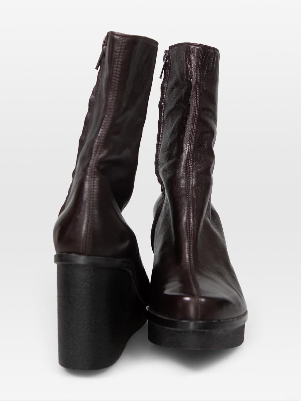 Noir Clergerie Brown Leather Wedge Platform Boots Size IT 40 en vente