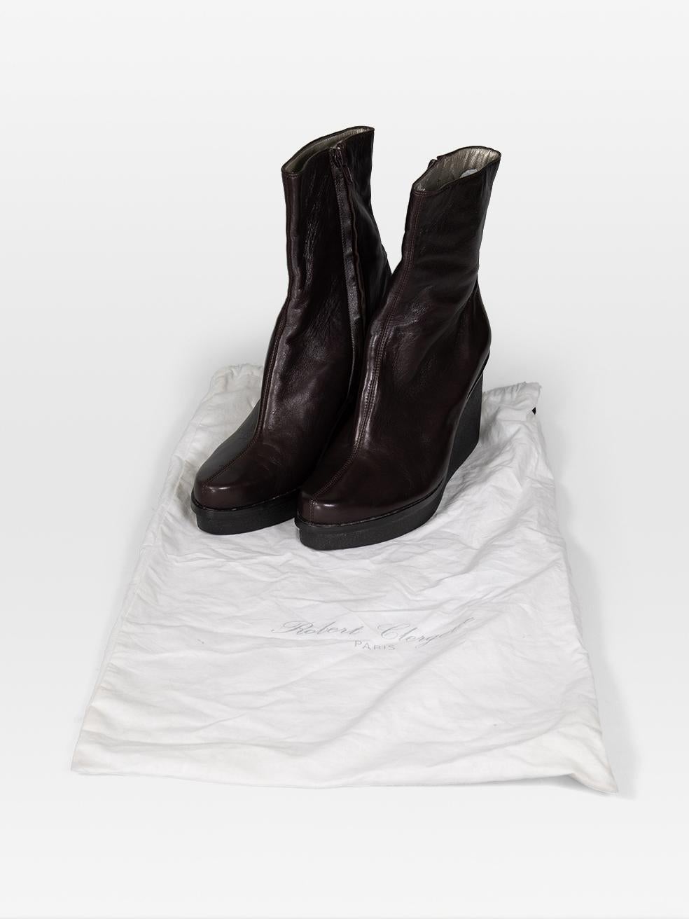 Clergerie Brown Leather Wedge Platform Boots Size IT 40 en vente 4