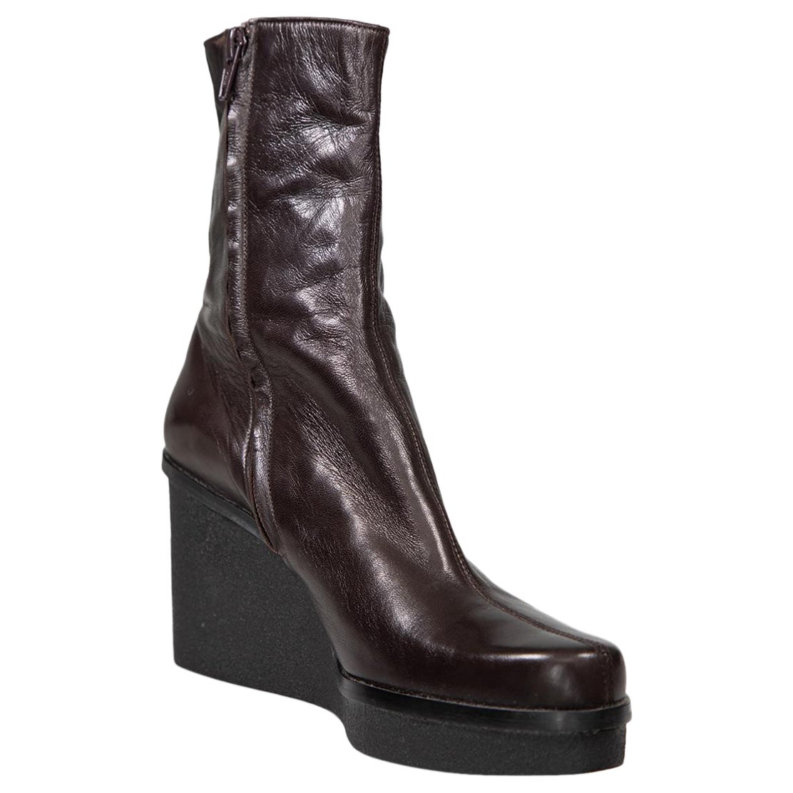 Clergerie Brown Leather Wedge Platform Boots Size IT 40