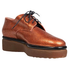 Clergerie Brown Metallic Leather Platform Oxfords Size IT 38