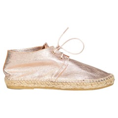 Clergerie Pink Metallic Leather Laced Espadrilles Size IT 38