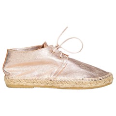 Clergerie Pink Metallic Leather Laced Espadrilles Size IT 38