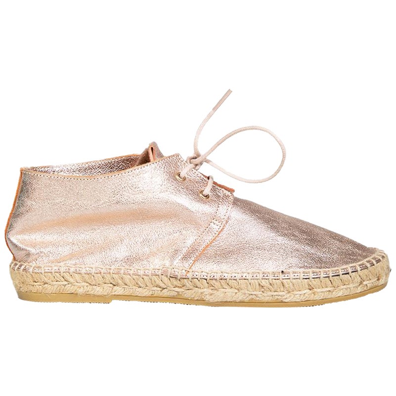 Clergerie Rosa Metallic Leder Espadrilles mit Schnürung Größe IT 38 im Angebot