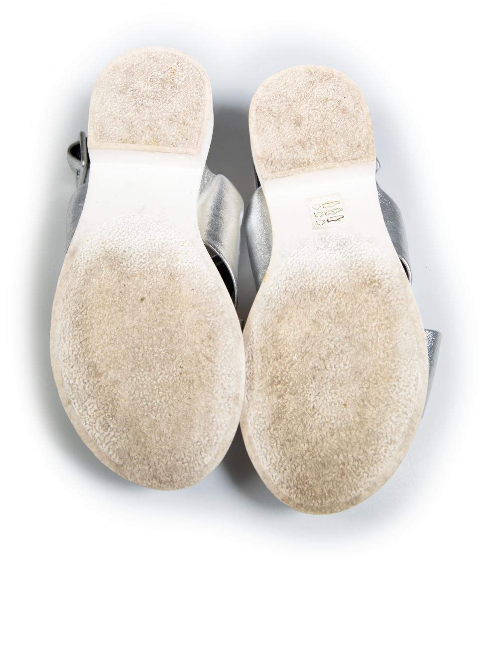 Women's Clergerie Silver Leather Cross Strap Sandals Size IT 37 For Sale