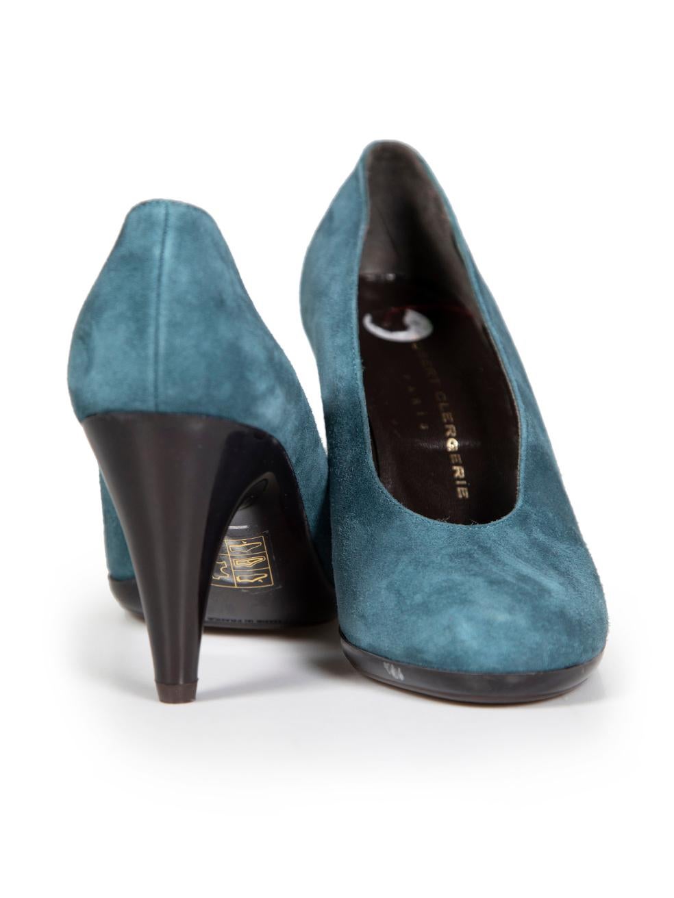 Clergerie Teal Suede Sculptural Pumps Size UK 5 In Good Condition For Sale In London, GB