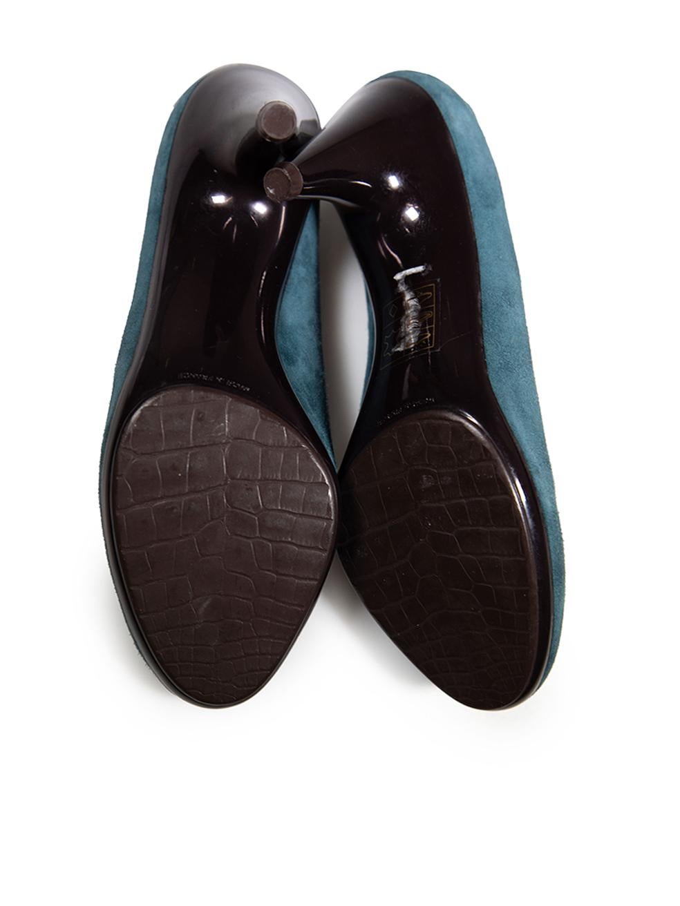 Clergerie Bombas esculturales de ante verde azulado Talla UK 5 en Bueno estado para la venta en London, GB