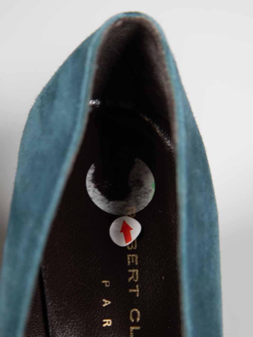 Clergerie Bombas esculturales de ante verde azulado Talla UK 5 en venta 2