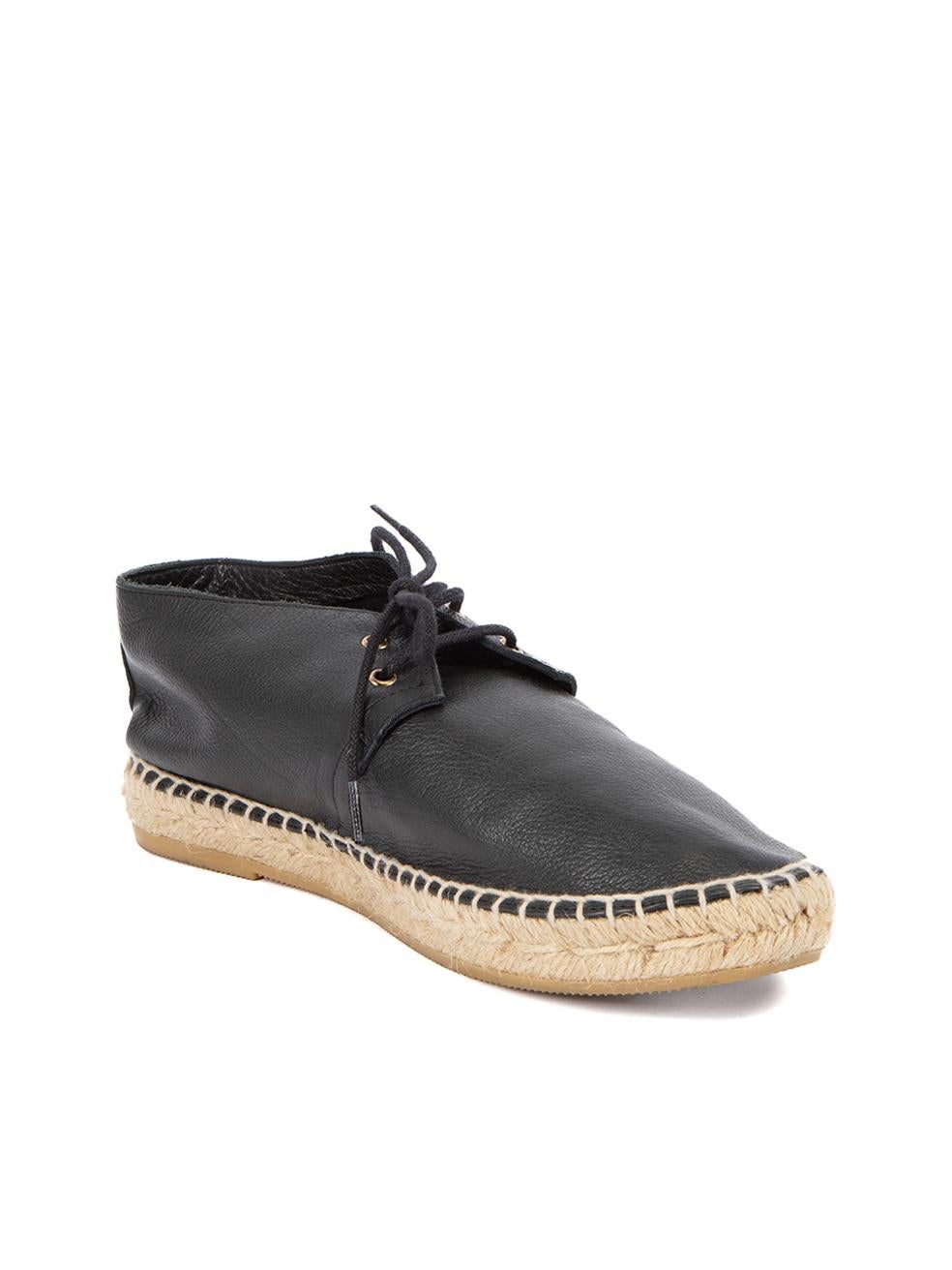 CONDITION is Very good. Minimal wear to espadrilles is evident. Minimal wear to the outsole and creasing to the leather exterior on this used Robert Clergerie designer resale item. This item comes with original dustbag.  Details  Black Leather