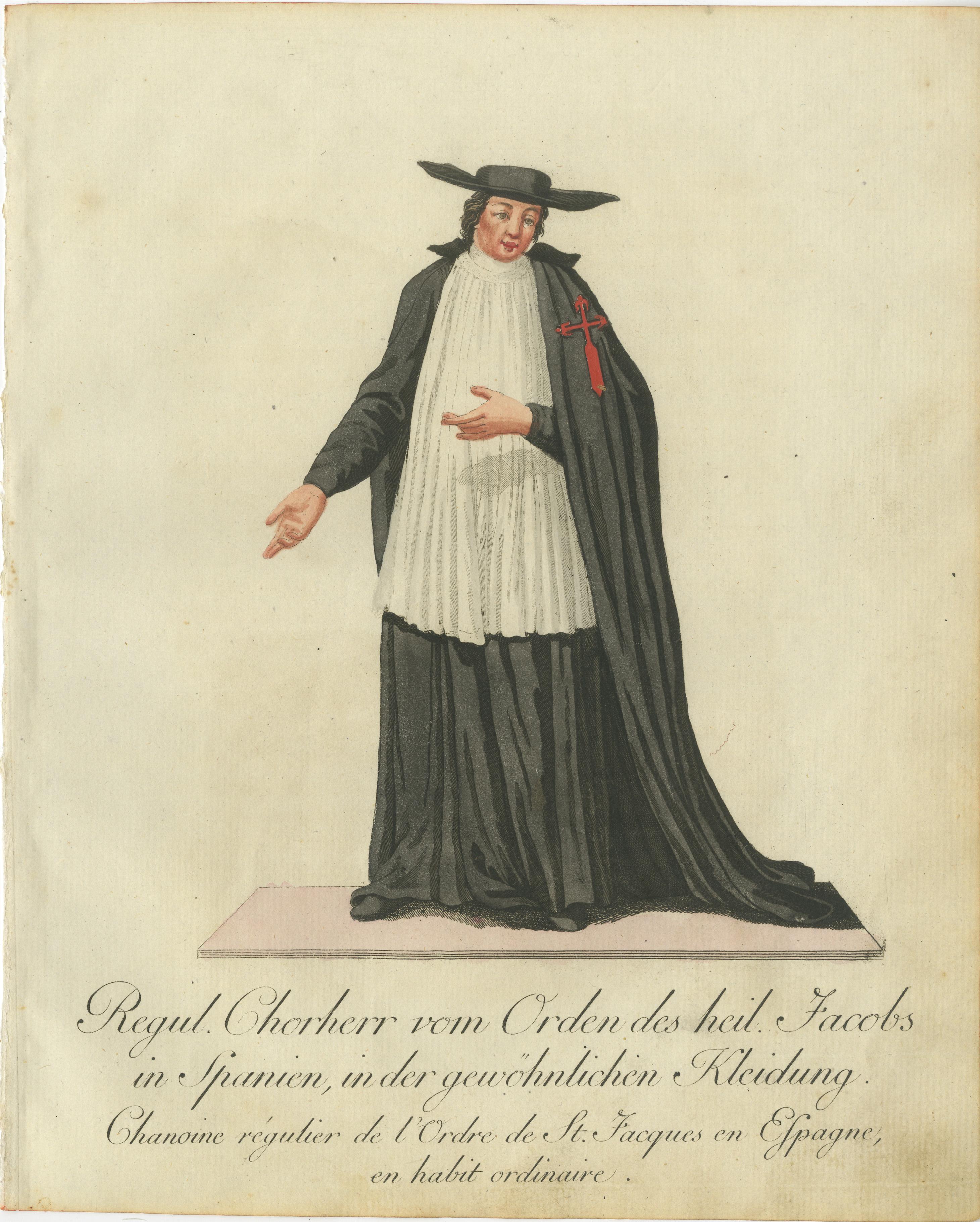 Late 18th Century Cleric of the Order of Saint James in Spain in Ordinary Dress, 1791 Engraving For Sale