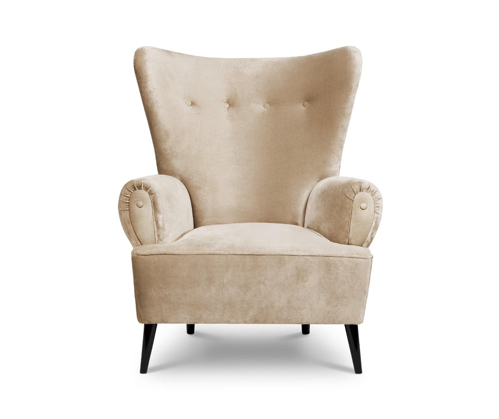 Contemporary Clerk Armchair in Cotton Velvet and High Glossy Lacquered Legs For Sale