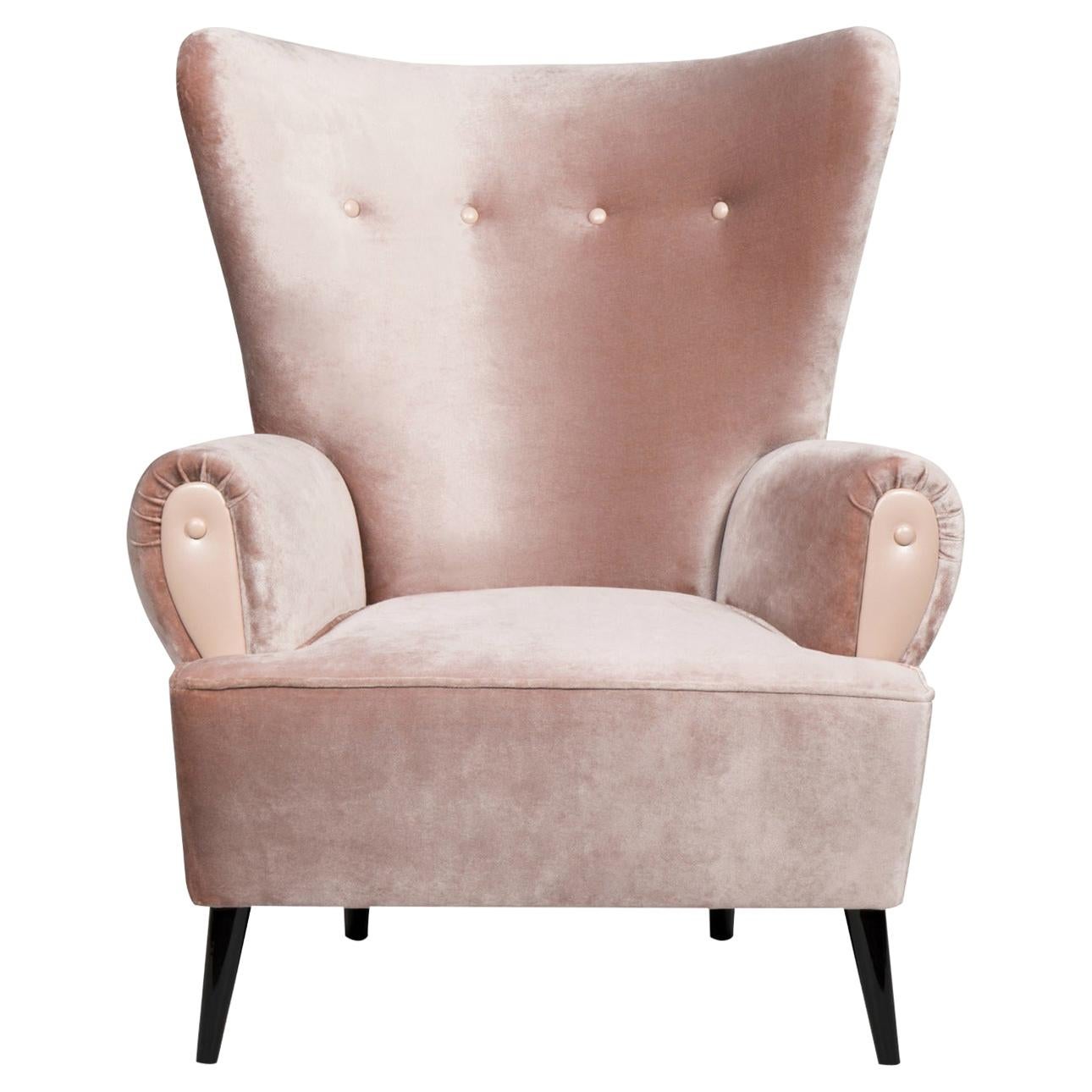 Clerk Armchair in Cotton Velvet and High Glossy Lacquered Legs For Sale