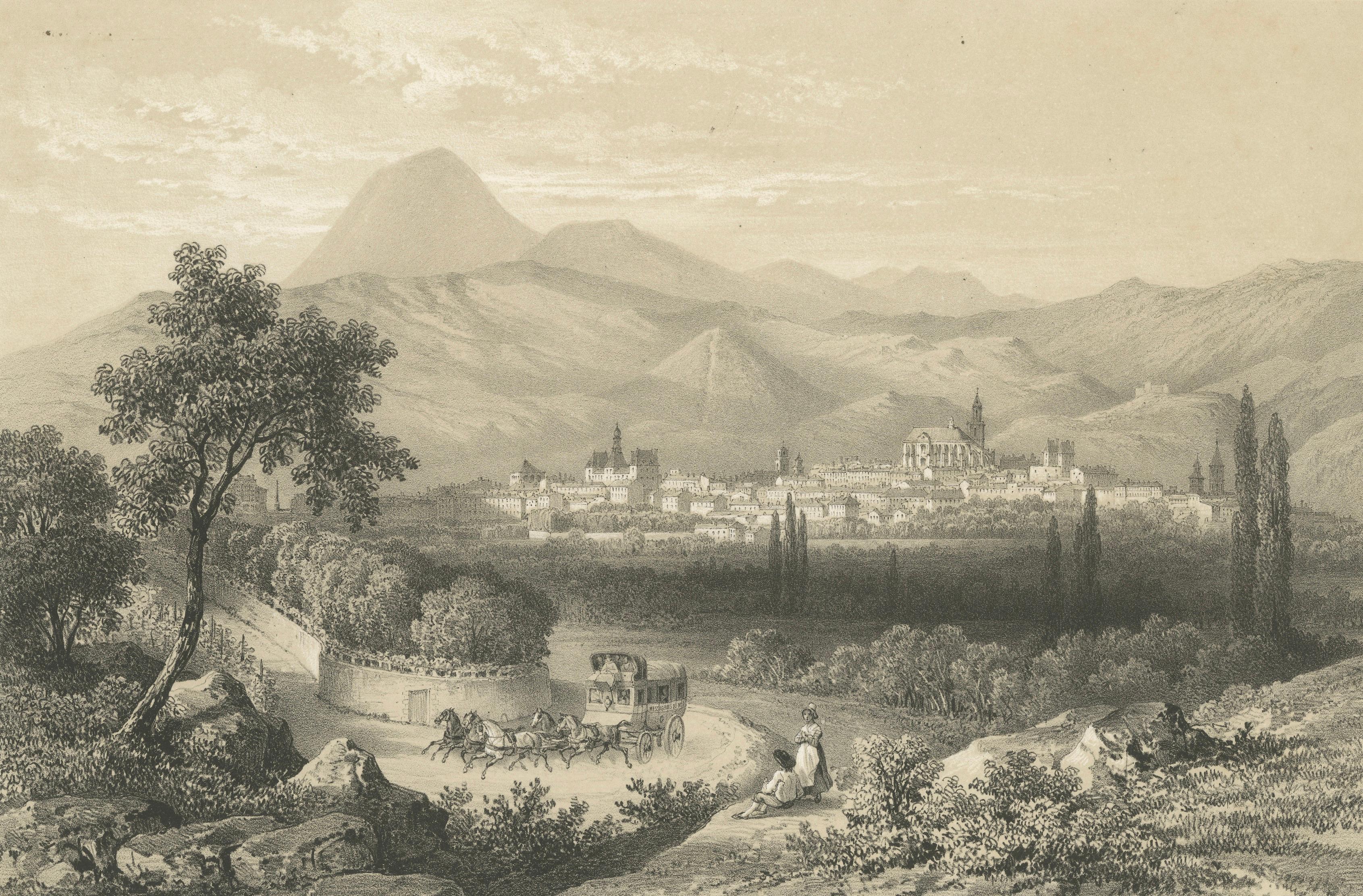 Clermont Ferrand France, Romantic Lithograph Landscape, Bichebois, 1849