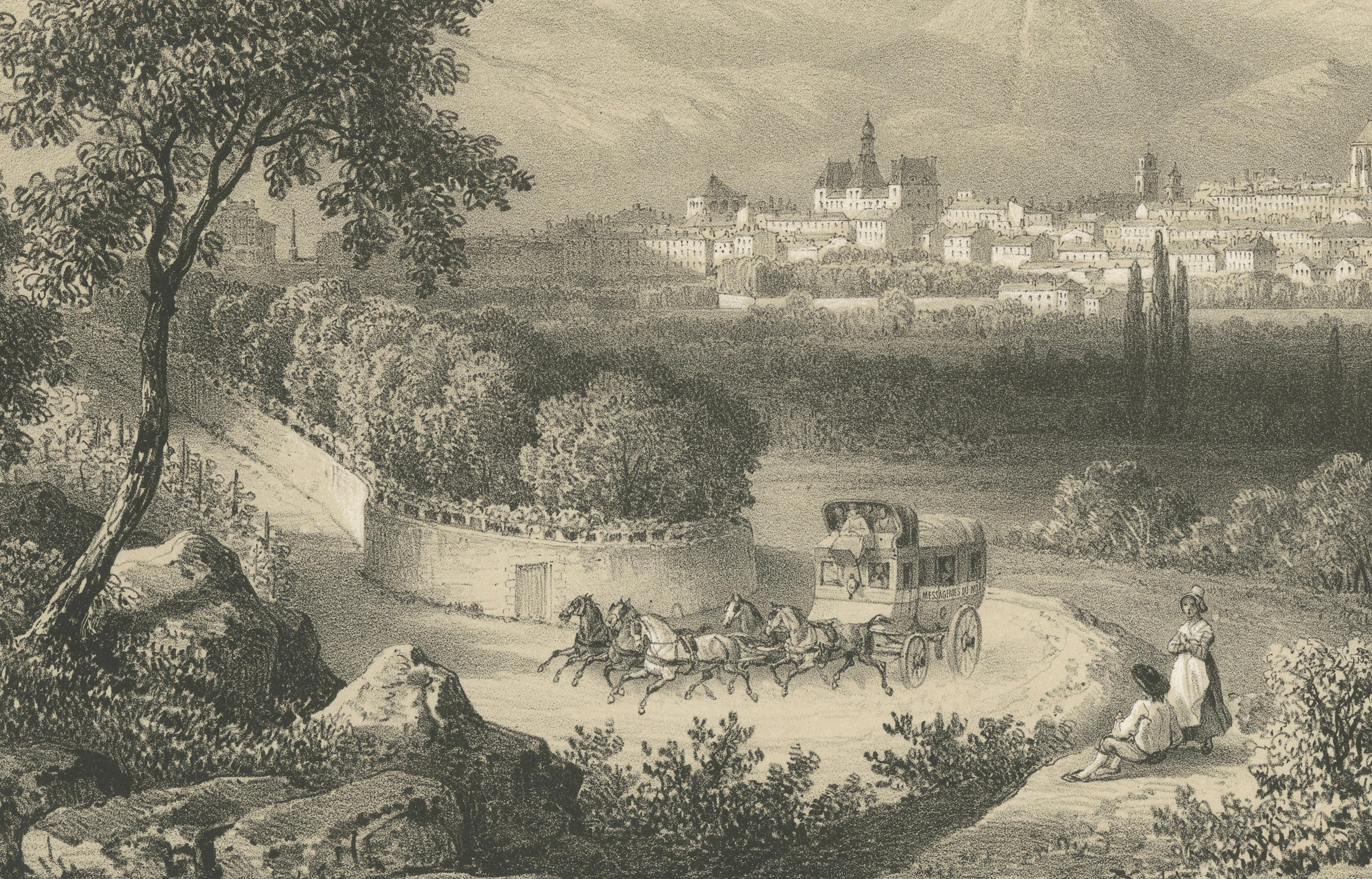 Clermont Ferrand France, Romantic Lithograph Landscape, Bichebois, 1849