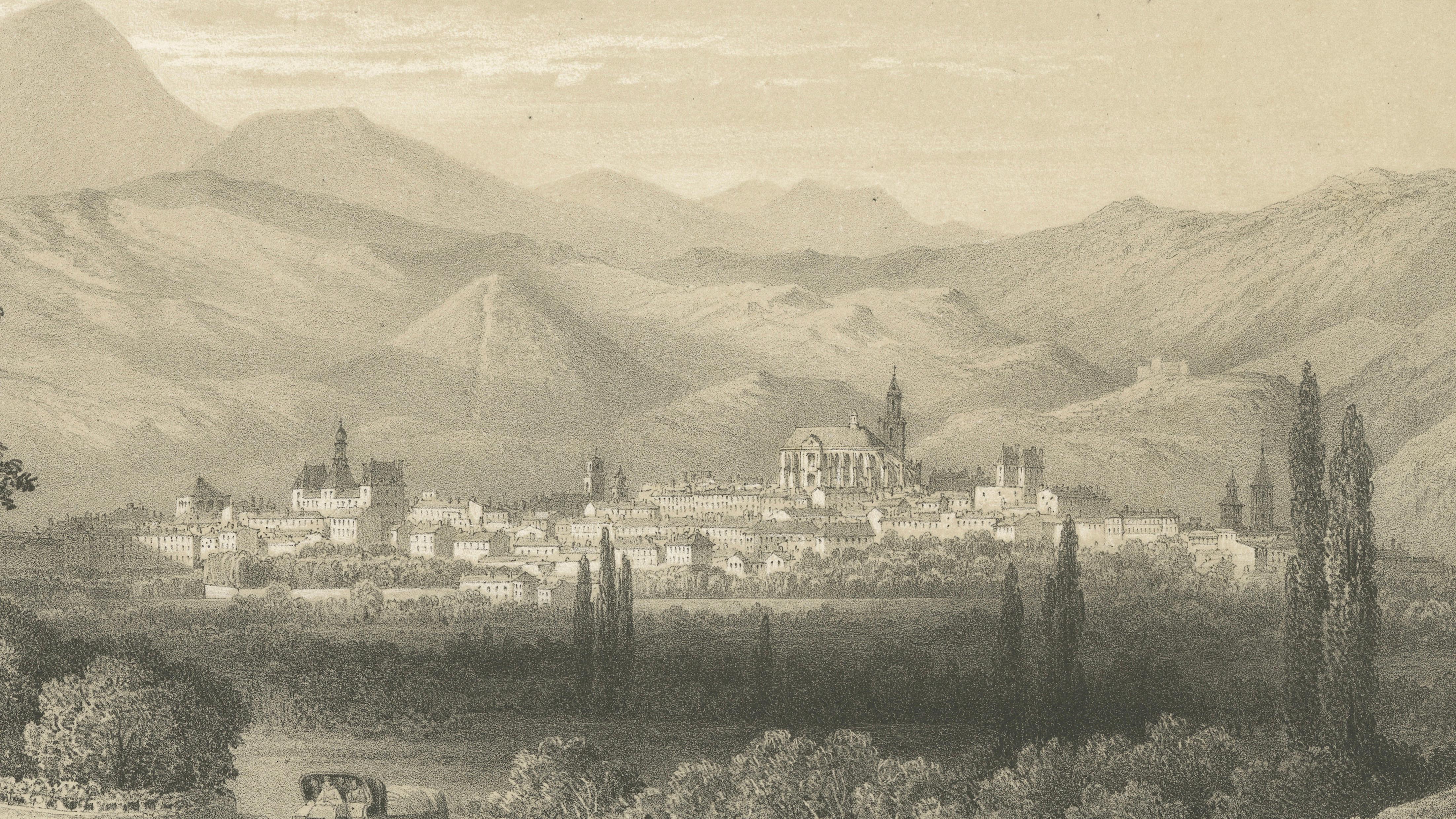 Clermont Ferrand France, Romantic Lithograph Landscape, Bichebois, 1849