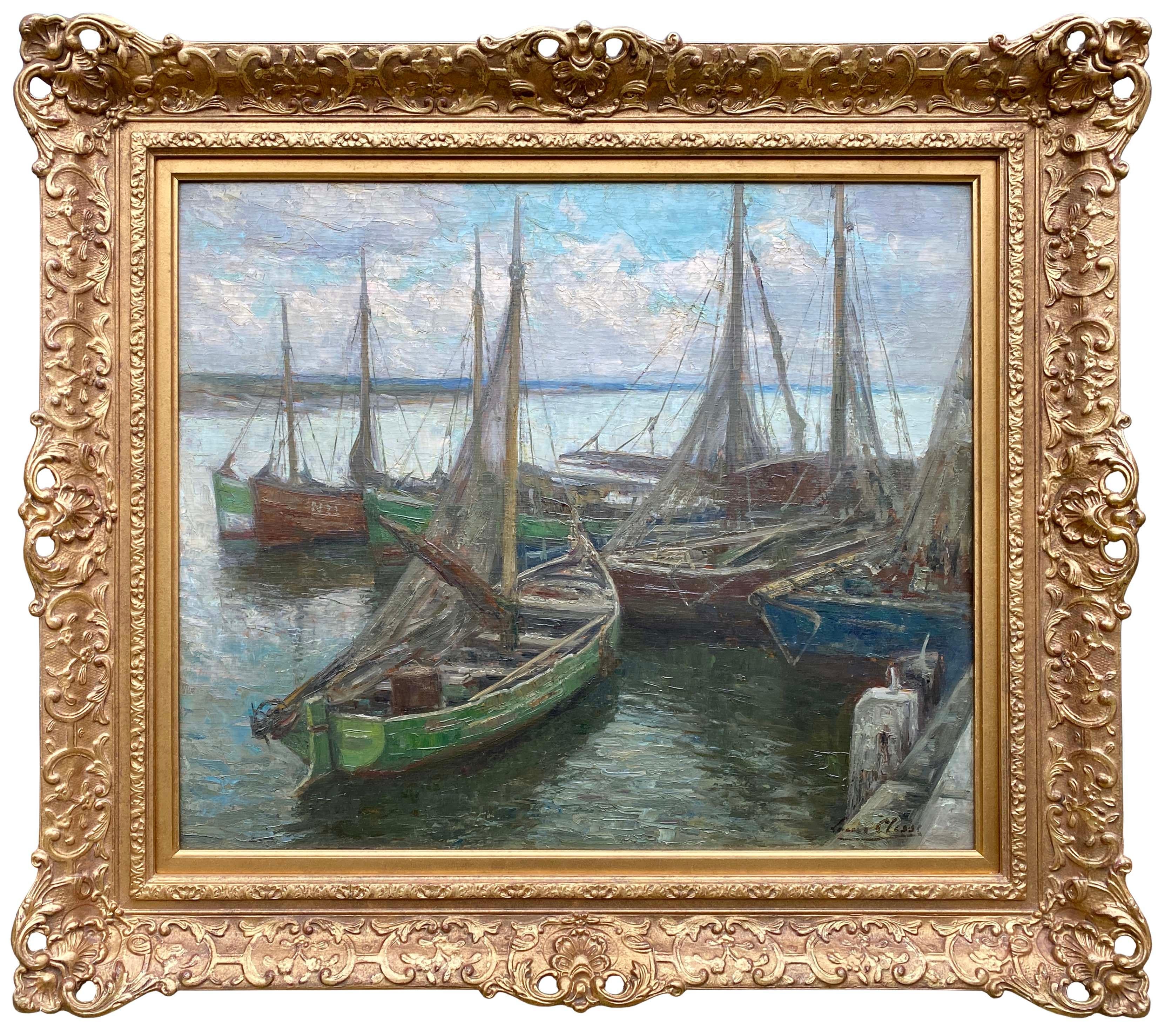 Landscape Painting Clesse Louis - Bateaux au port de Nieuwpoort, Louis Clesse, Bruxelles 1889 - 1961, belge