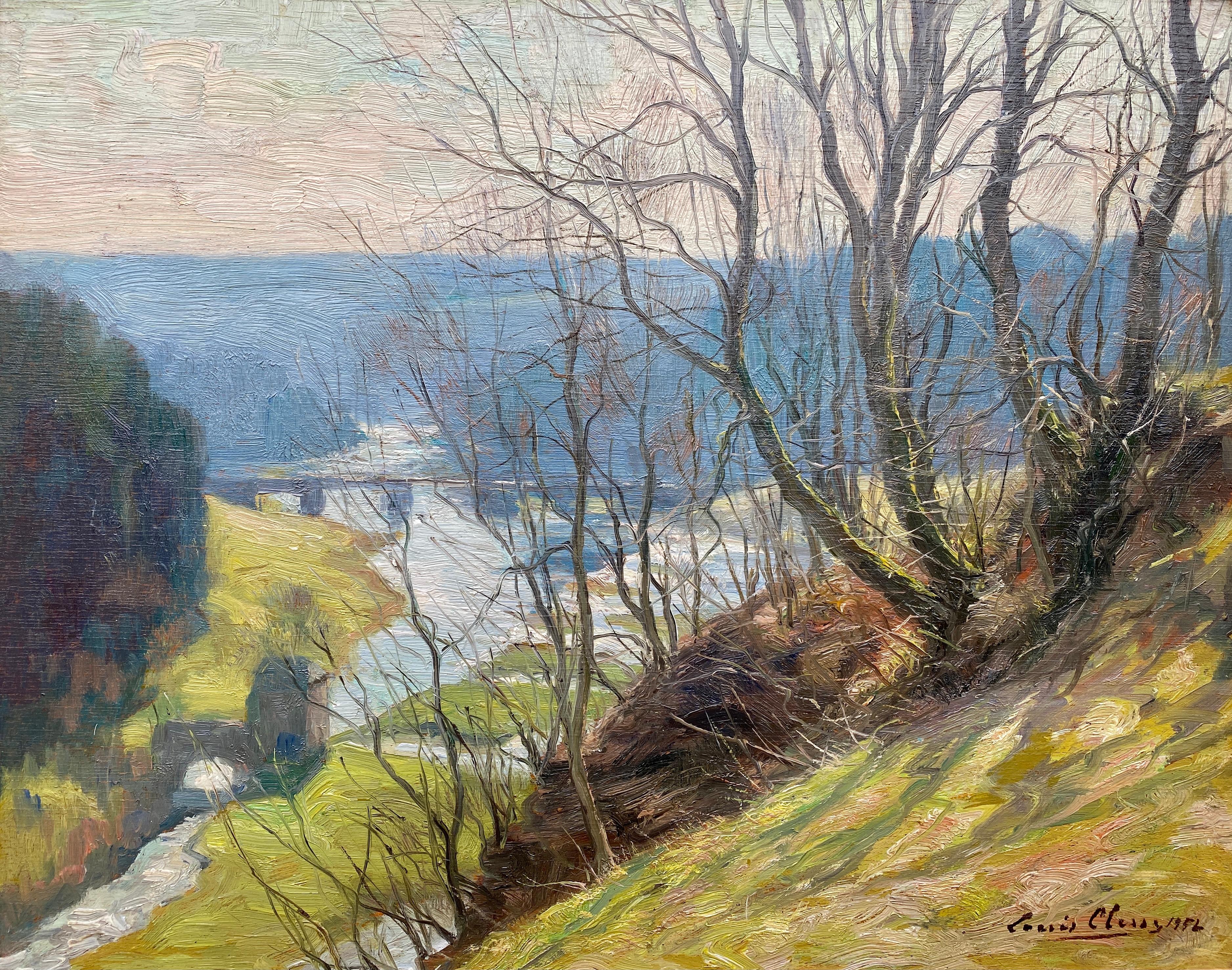 Landschaft mit einer Brücke des Heiligen Nicolas in Chiny, Louis Clesse, 1889 - 1961 – Painting von Clesse Louis