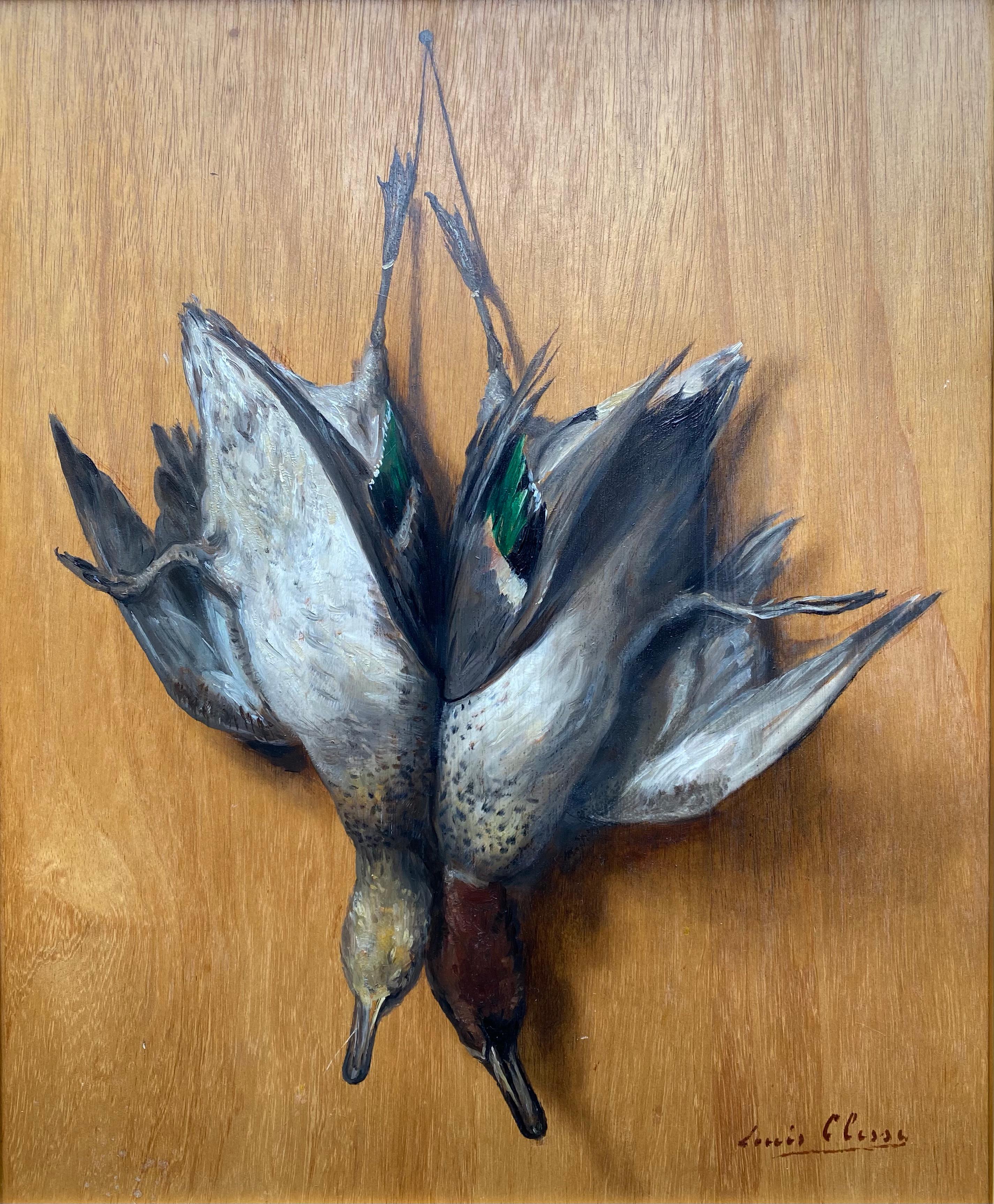 Trompe L’Oeil of Two Ducks, Louis Clesse, Brussels 1889 – 1961, Belgian Painter - Painting by Clesse Louis