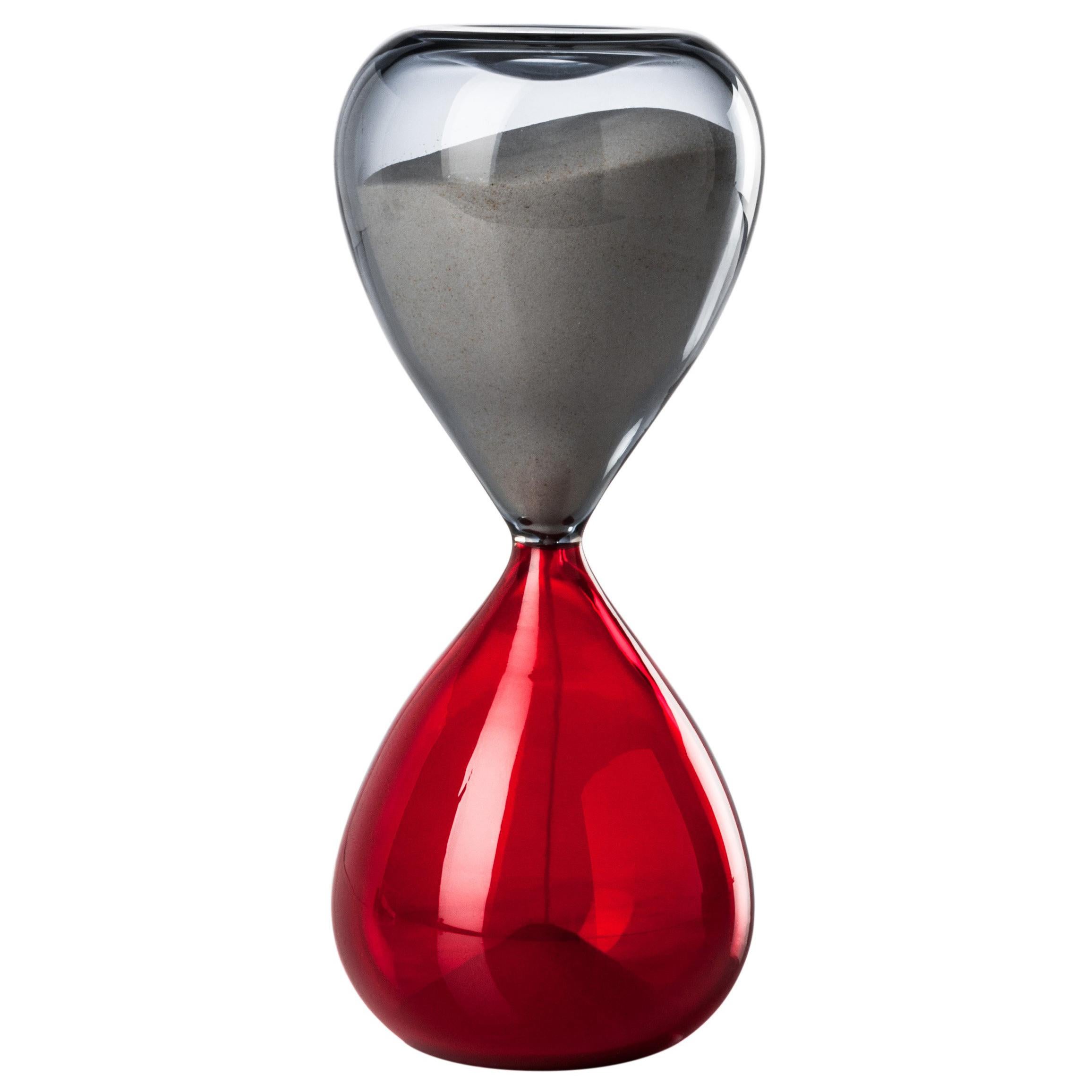Lunette d'horloge Clessidra en verre gris et rouge de Venini