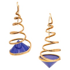 CLETO MUNARI 1980 Espirales de Memphis Pendientes de oro de 18 quilates con lapislázuli