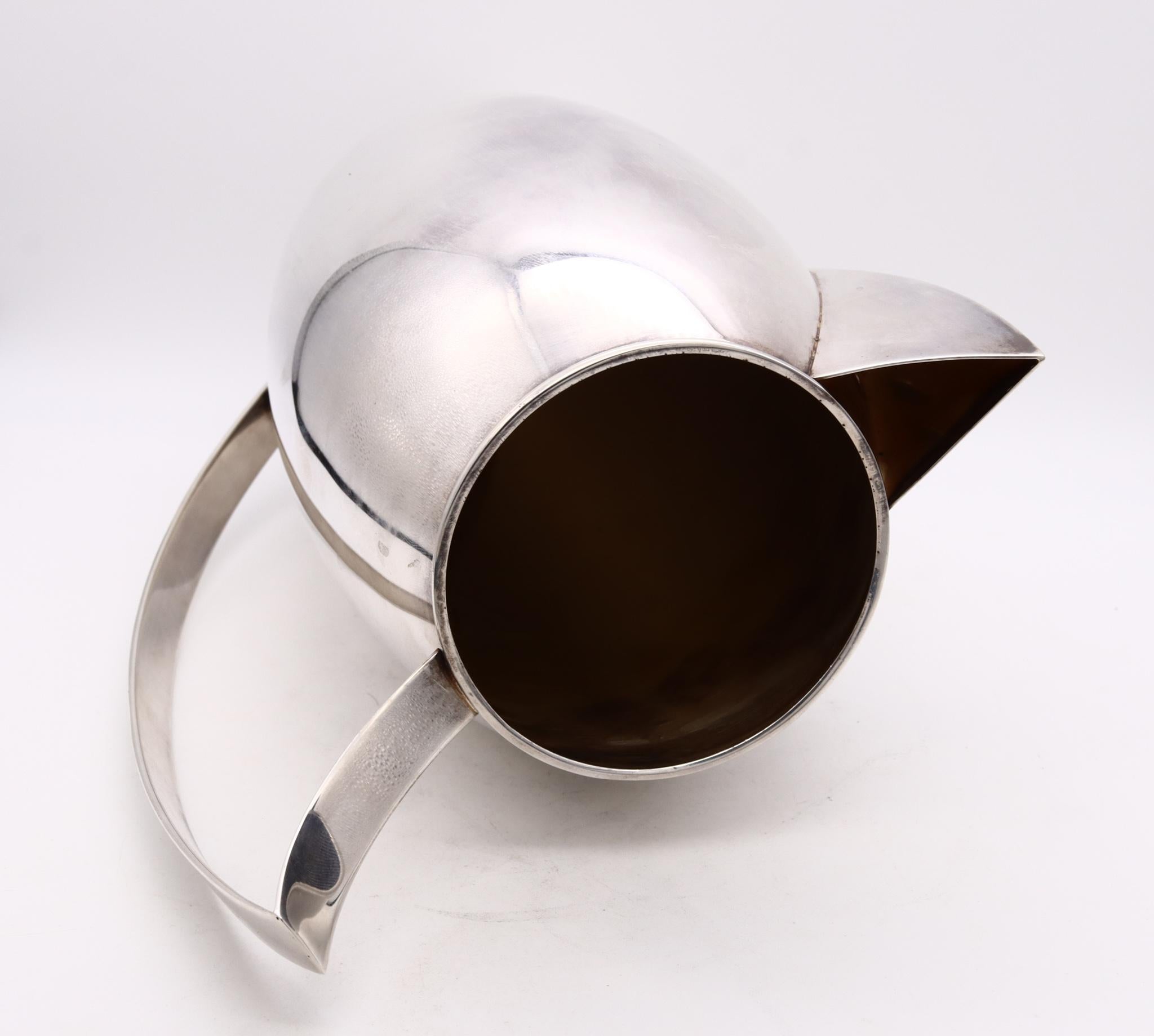 Streamlined Moderne Cleto Munari 1985 Milano Architectural Water Pitcher Jar in Solid .925 Sterling For Sale