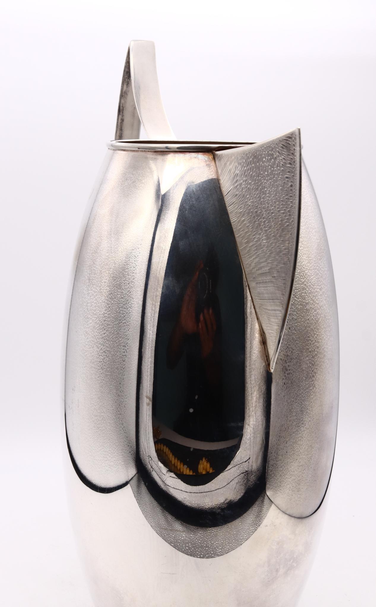 Cleto Munari 1985 Milano Architectural Water Pitcher Jar in Solid .925 Sterling In Excellent Condition For Sale In Miami, FL