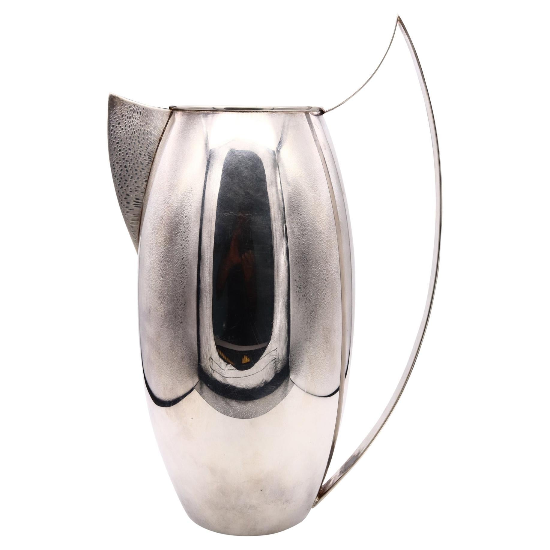 Cleto Munari 1985 Milano Architectural Water Pitcher Jar in Solid .925 Sterling For Sale