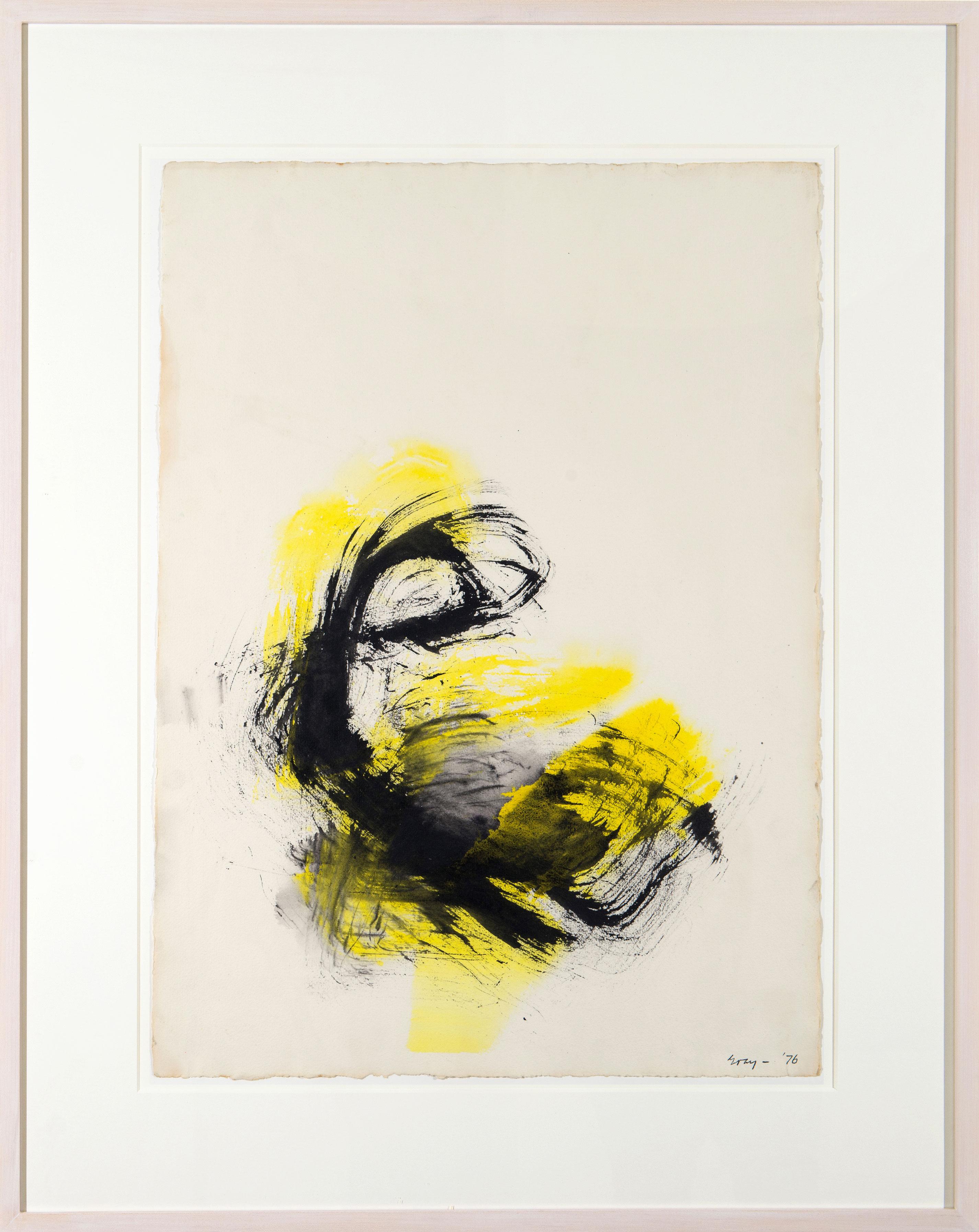 Geste : Jaune, Noir - Beige Abstract Painting par Cleve Gray